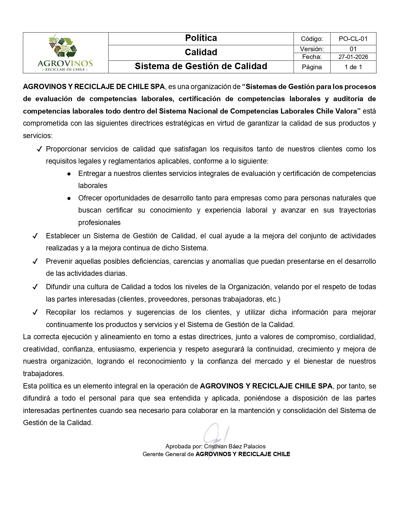 Política de Calidad Agrovinos